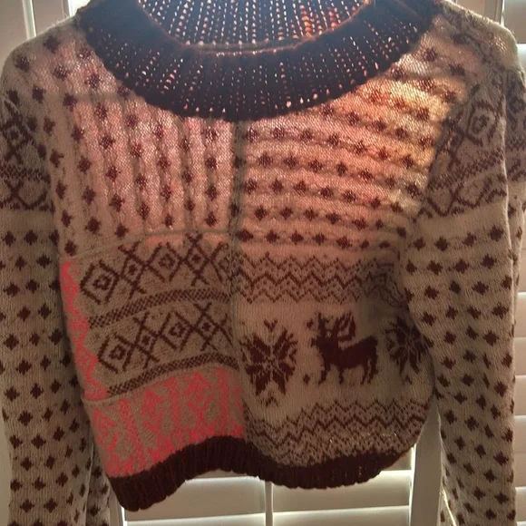 NWOT Free People Cropped Balloon Sleeve Snow Globe Gingerbread Cookie Sweater S - Picture 2 of 5